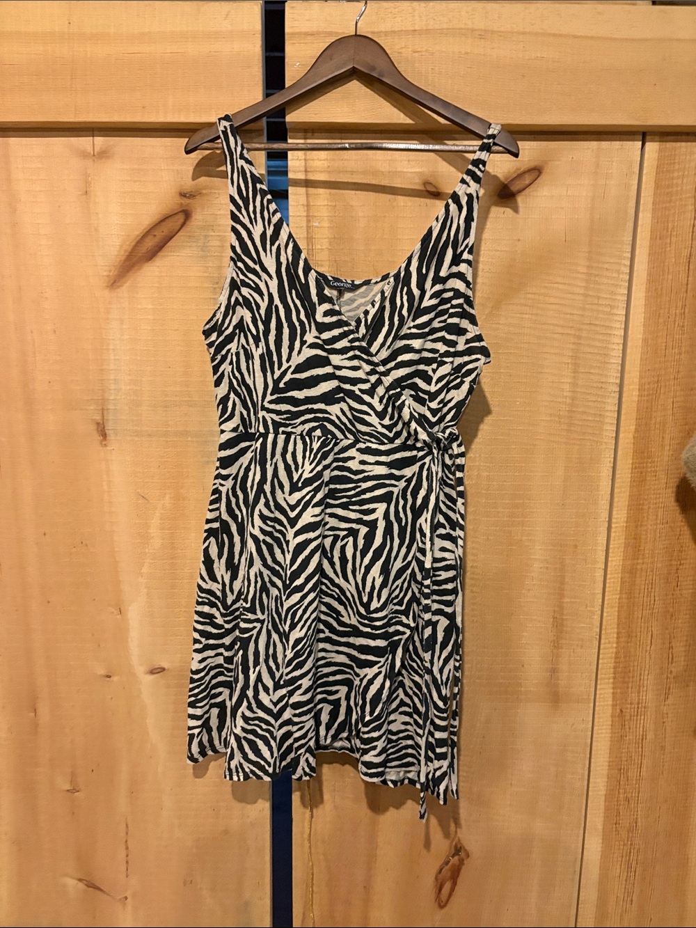 Zebra Print Tie-Waist Dress - Black & Cream XL